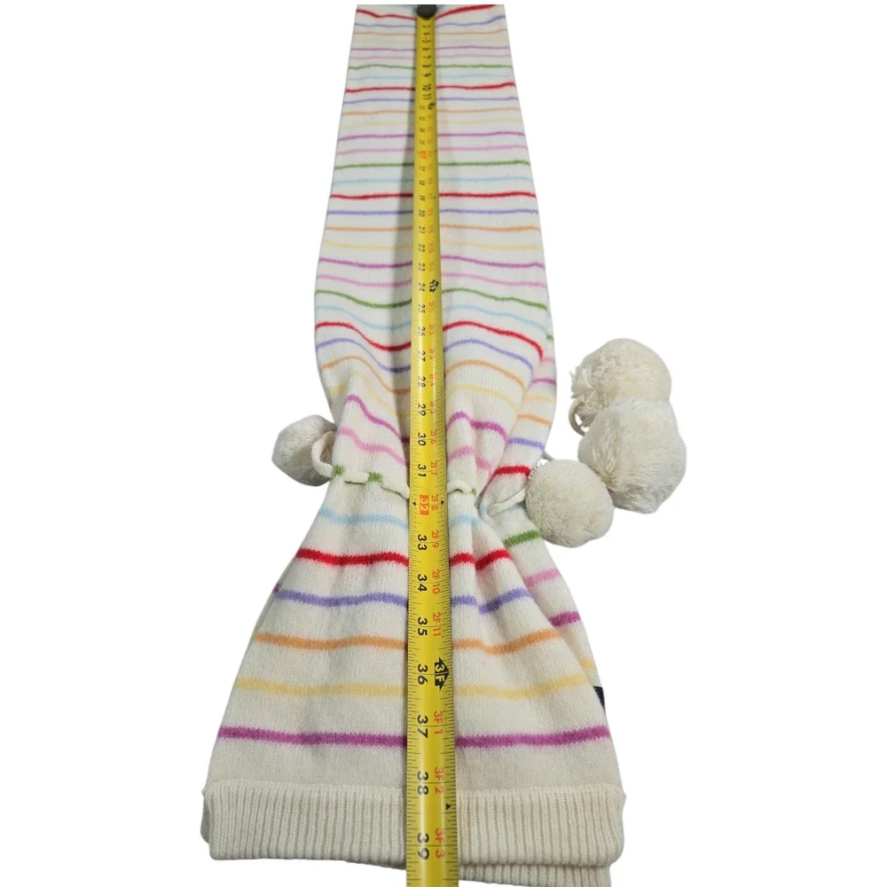 Gap NWT One-Size Women Teen Girl Striped Scarf 100% Lambs Wool Pom Winter Warm